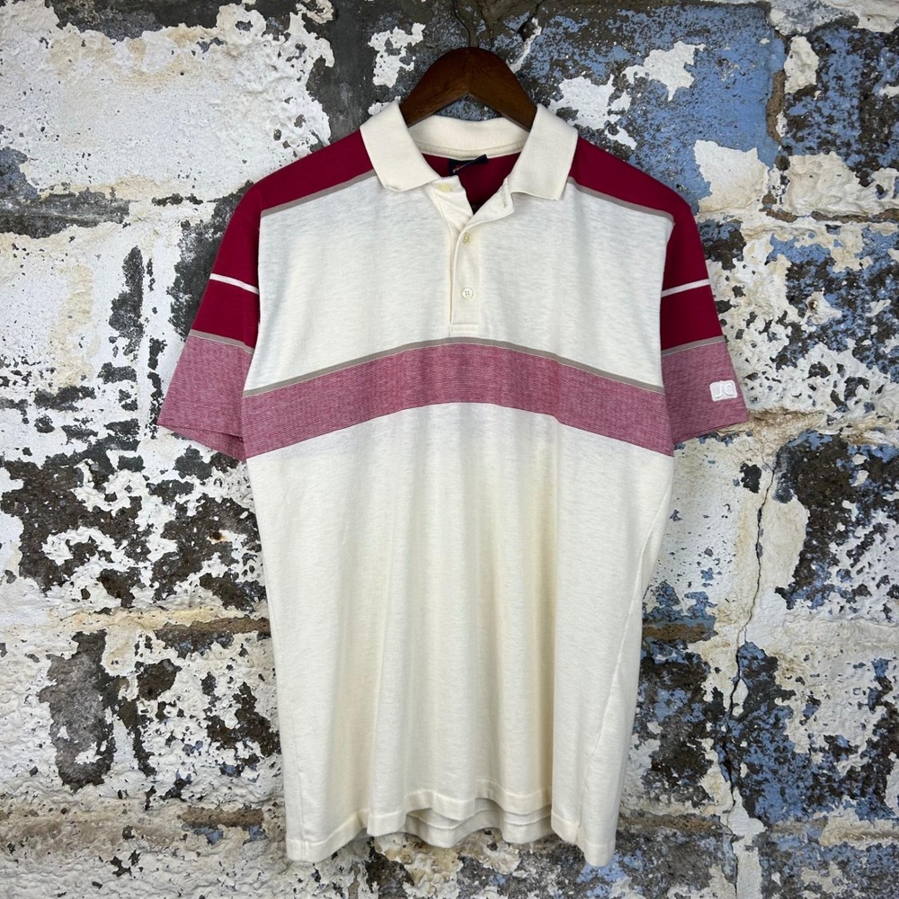 Jimmy Connors Polo Shirt Men XL Cream Good Striped Vintage 80s Robert Bruce